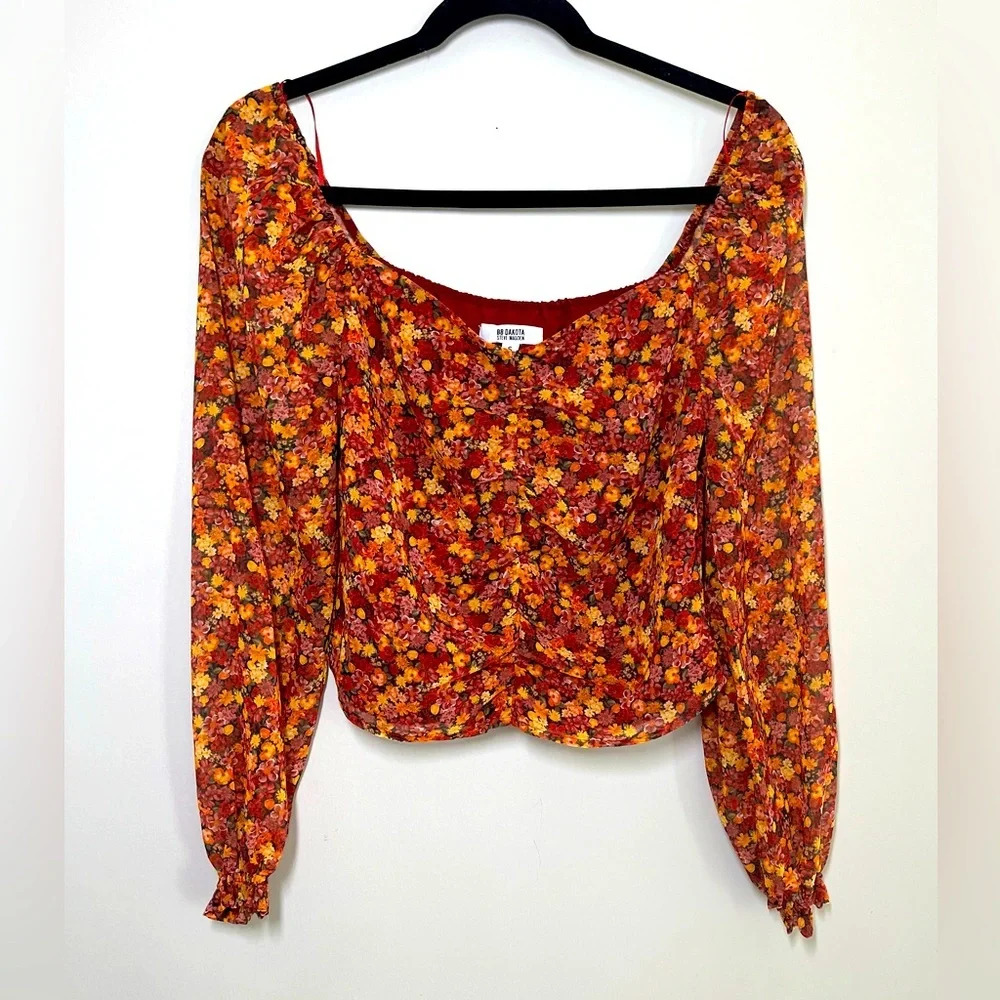Sheer Long Sleeve Floral Cropped Top